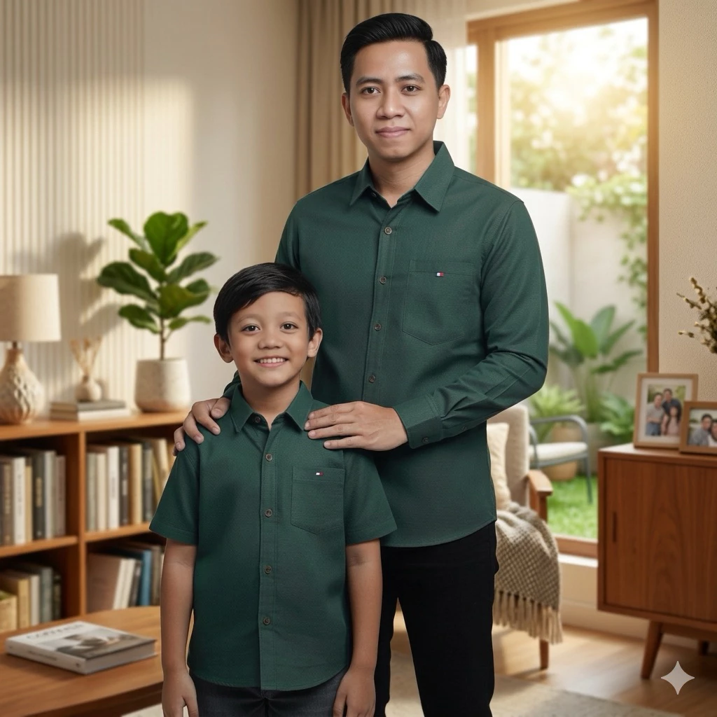Kemeja Pria Dewasa dan Anak Couple Bahan Katun