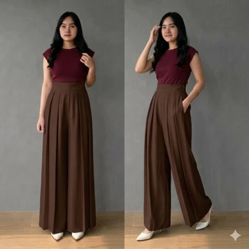 Laviie Pants Kulot Highwaist Pallazo Loose Pants Trouser Wanita Celana Kulot Wanita Jumbo