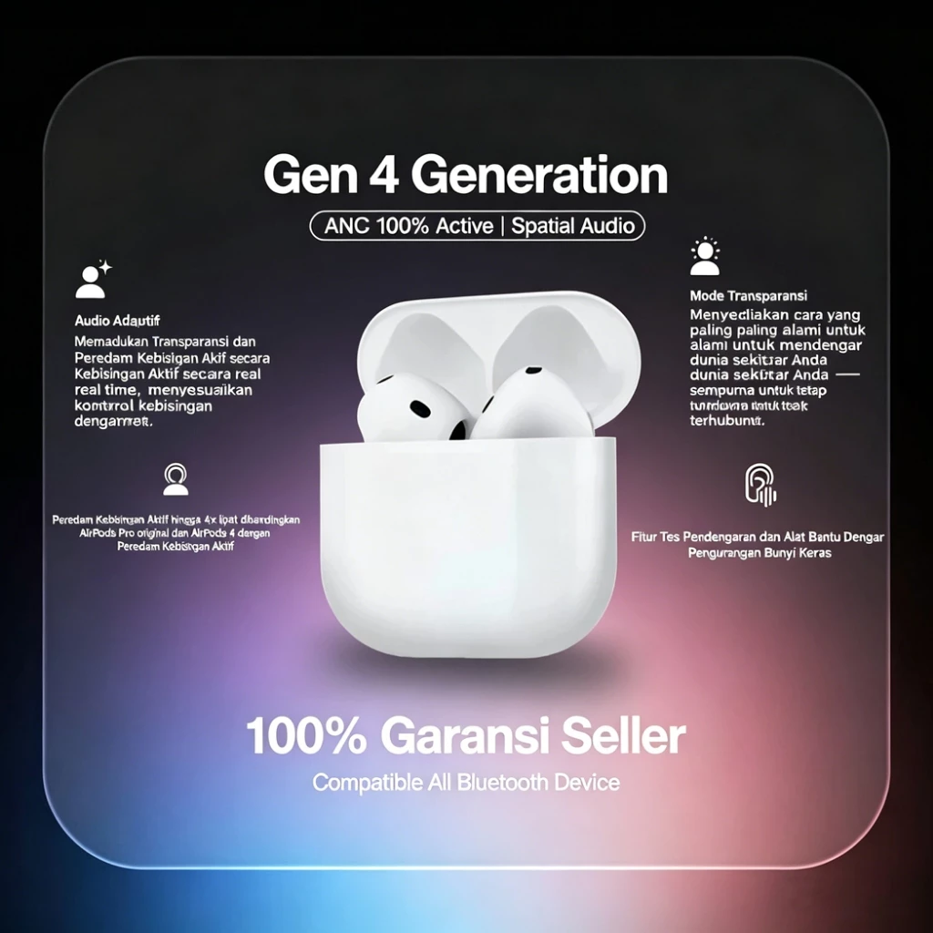 Headset Bluetooth ThePods Gen 4 TWS Bluetooth Full Bass Active Noice Cancellation With Charging Case True Wireless Stereo HD Hifi True Stereo For iOS Dan Android Gaming Headset Earphone Bluetooth - foto 1