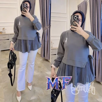 Blouse Wanita Remaja Mutiara Fashion Model Caramel Knit Plisket Bordir