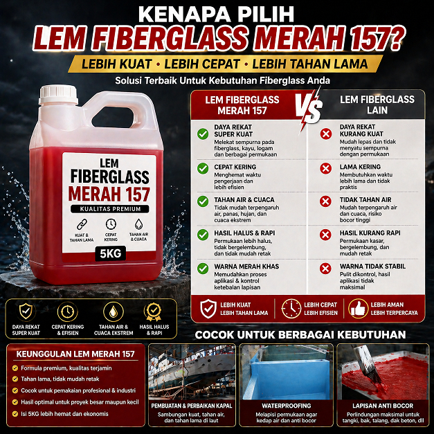Jual Lem Fiberglass Merah 157 5Kg + Katalis 100 Gram Baru untuk ...