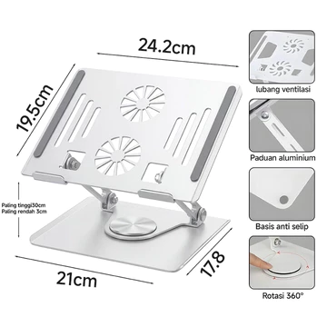 Laptop Stand 360° Rotatable Bisa Dilipat Portable Double Stand Mount Meja Aluminium GT