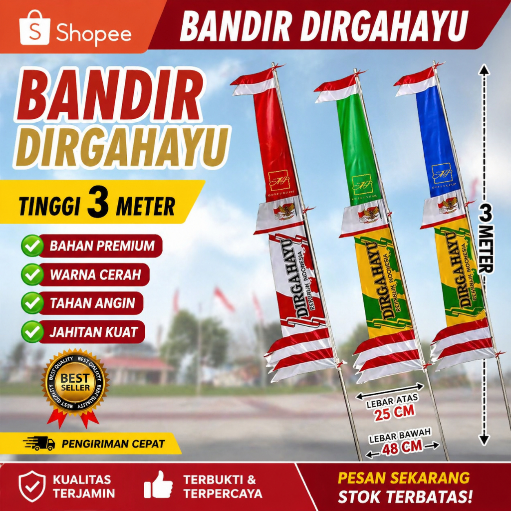 BEST SELLER! Bandir Dirgahayu 3 Meter Bahan Premium, Accesoris 17 Agustus