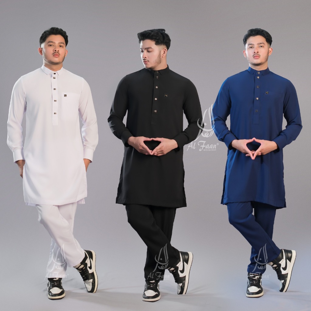Baju Setelan Koko polos stelan pakistan stelan Melayu Slimfit Gamis stelan pakistan Jubah Pria Muslim jubah alfaan gamis pria Alzan Kancing Manset Panjang Dewasa Hitam