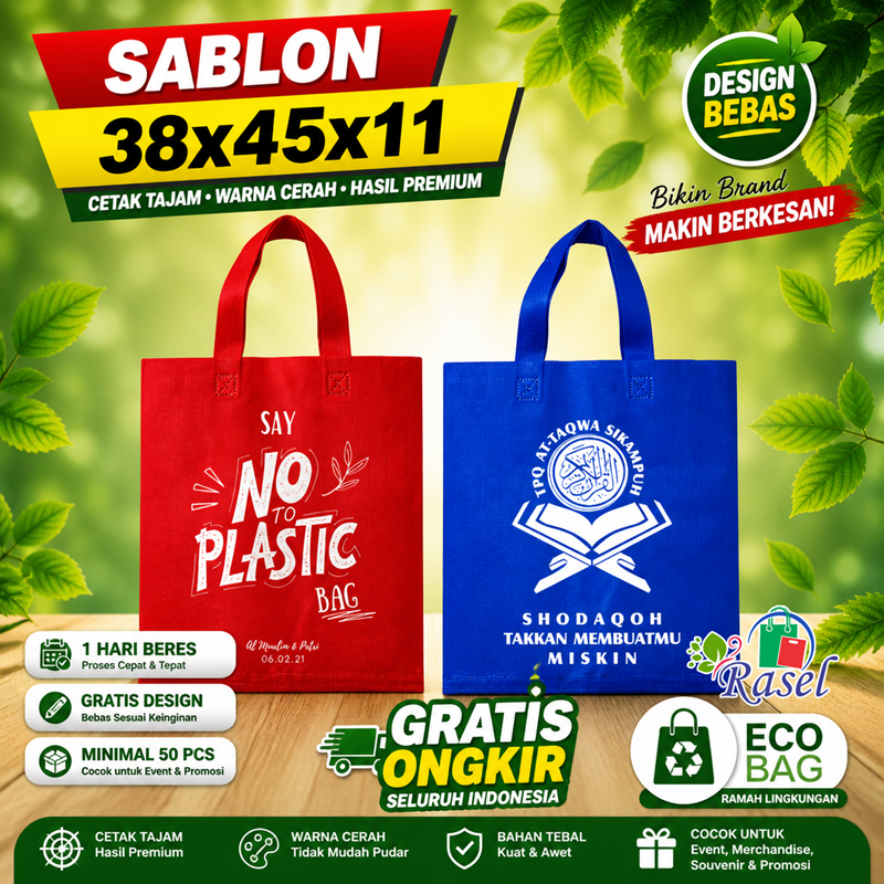 Goodie bag sablon custom tas spunbond 1 hari beres TLS 38x45x8