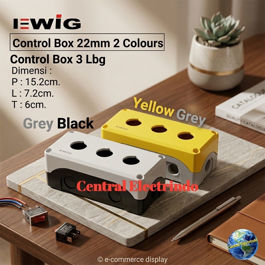 Jual Control Box Push Button EWIG 22mm 3 Lubang Abu2/Kuning New Model ...