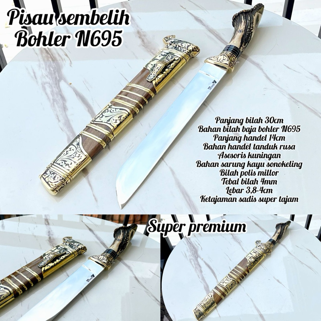 Jual GOLOK PISAU SEMBELIH BAJA BOHLER N695 HANDLE TANDUK RUSA 30cm,35 ...
