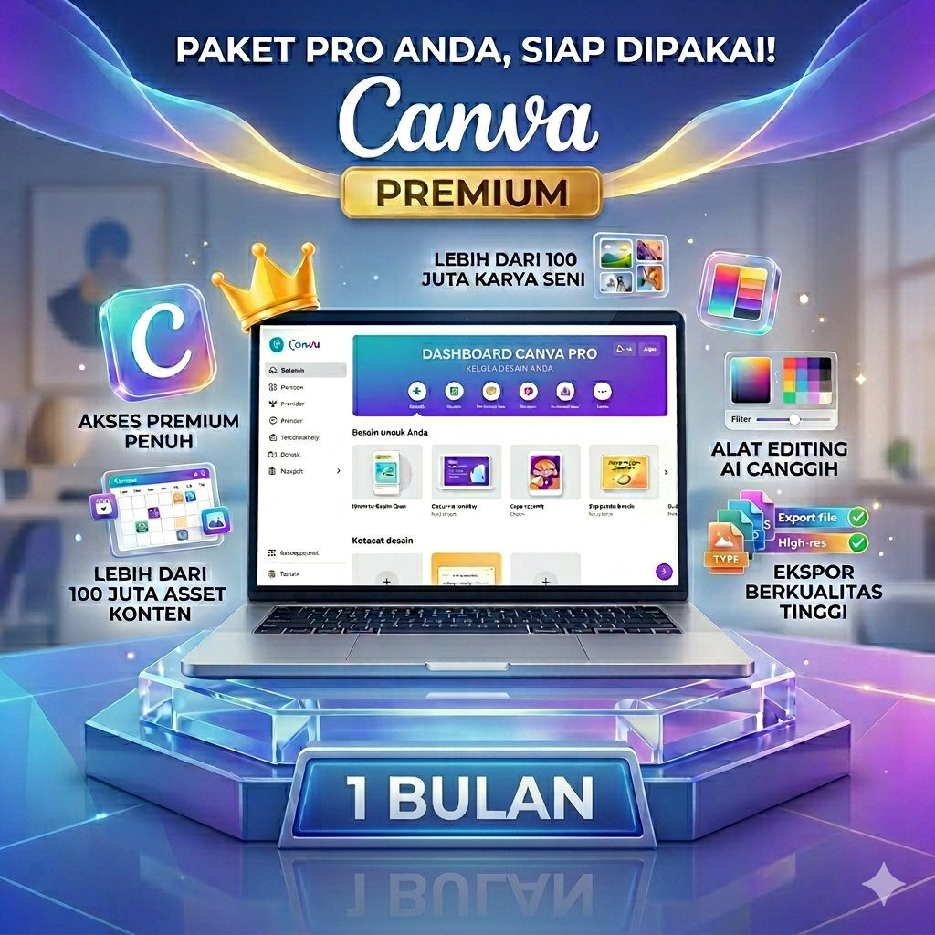 CANVA 1 BULAN AKSES TEMPLATE DESAIN, ELEMENT, FOTO, SUPPORT VIDEO AI FULL GARANSI