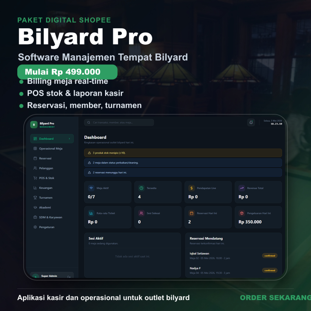 Aplikasi manajemen tempat bilyard