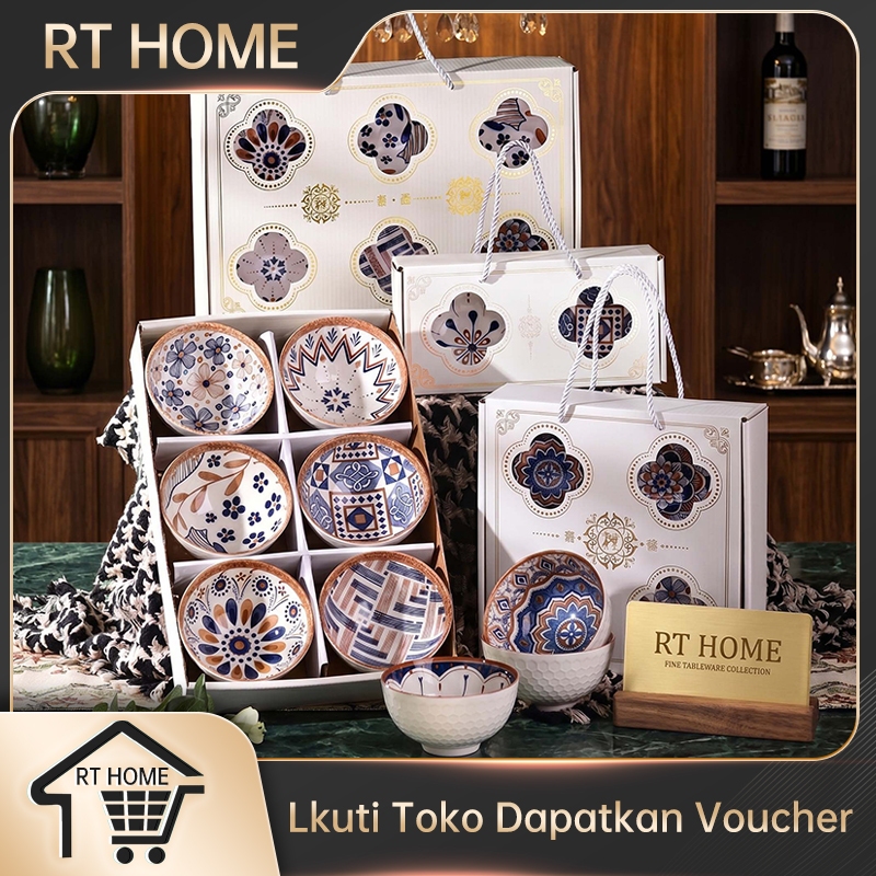 RT HOME Souvenir mangkuk set porselen biru dan putih bermutu tinggi mangkuk keramik kotak hadiah mangkuk Jepang kado pernikahan mangkok Mangkok Keramik Couple  Mangkok Keramik Jepang Set