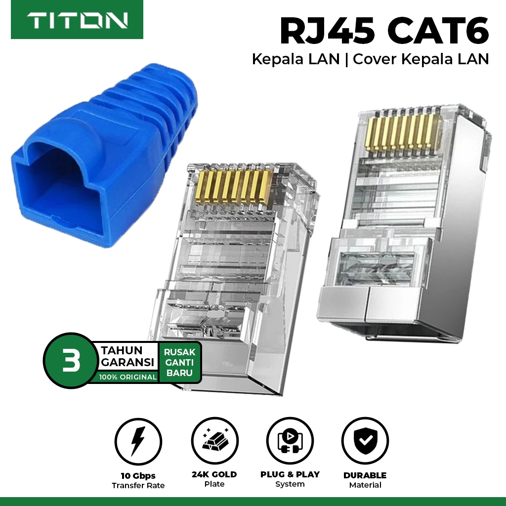Jual TITON Kepala Kabel LAN RJ45 Cat6 Cat6A UTP FTP Modular Plug ...