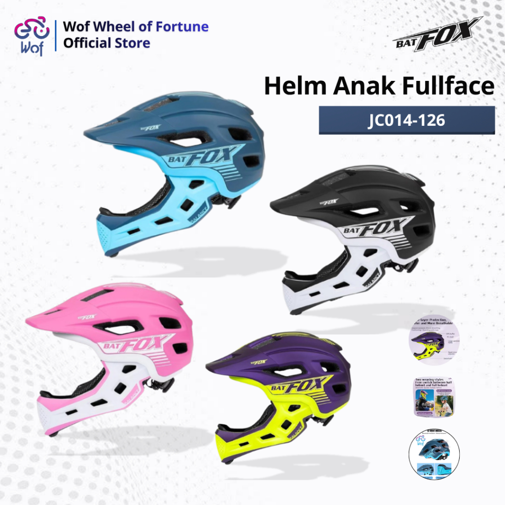 BATFOX Kids JC014-126 Helm Sepeda Anak Full Face MTB Road Bike Push Bike Scooter