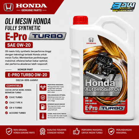 Oli Mesin Honda E Pro Turbo 4 Liter 0W-20 Fully Synthetic Honda Civic Turbo Civic R CR-V Accord TURBO Original