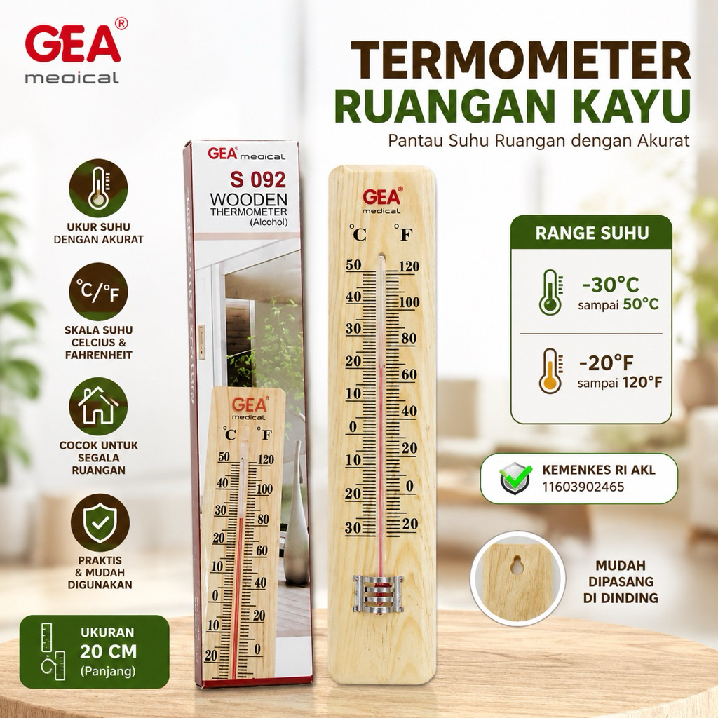 Jual THERMOMETER RUANGAN DINDING GEA MEDICAL S 092 S092 WOODEN KAYU ...