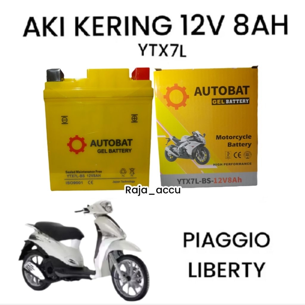 AKI MOTOR PIAGGIO LIBERTY, PIAGIO LIBERTI, AKI KERING AUTOBAT YTX7L 12V 8AH