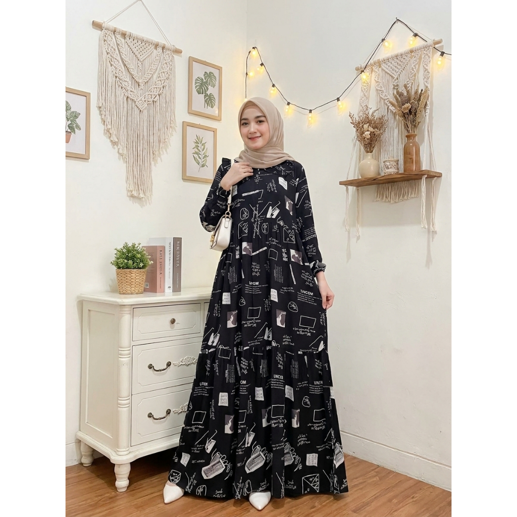 Gamis Wanita Rayon Viscose Motif Terbaru Busui Friendly Gamis Adem Jumbo Murah Baju Muslim Kekinian