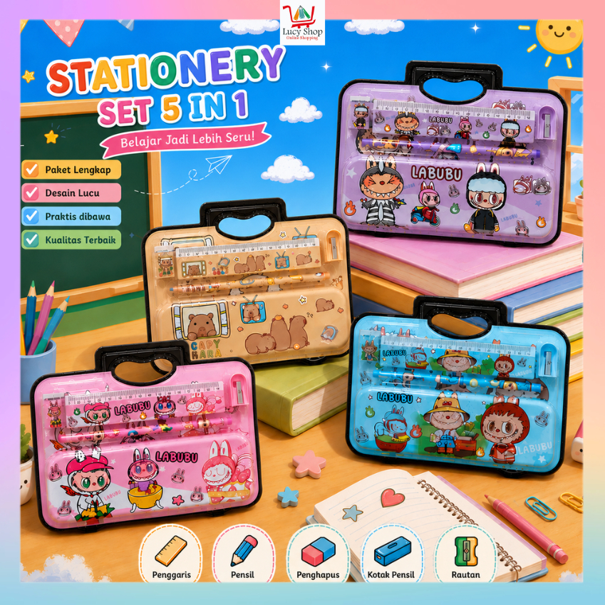 Jual Paket Alat Tulis Sekolah 5 In 1 Motif Labubu Capybara Stationary ...