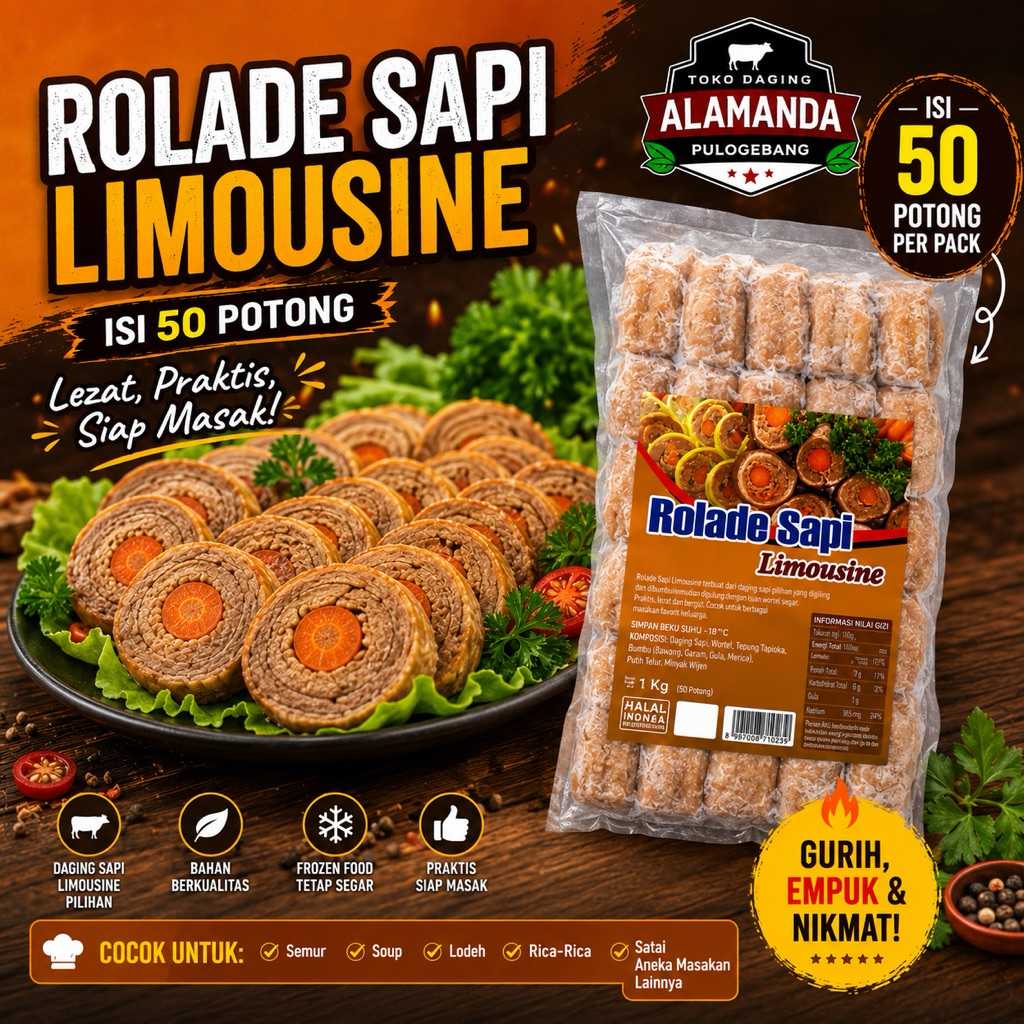 Jual Rolade sapi Limousin 1 kilo isi 50 | Shopee Indonesia