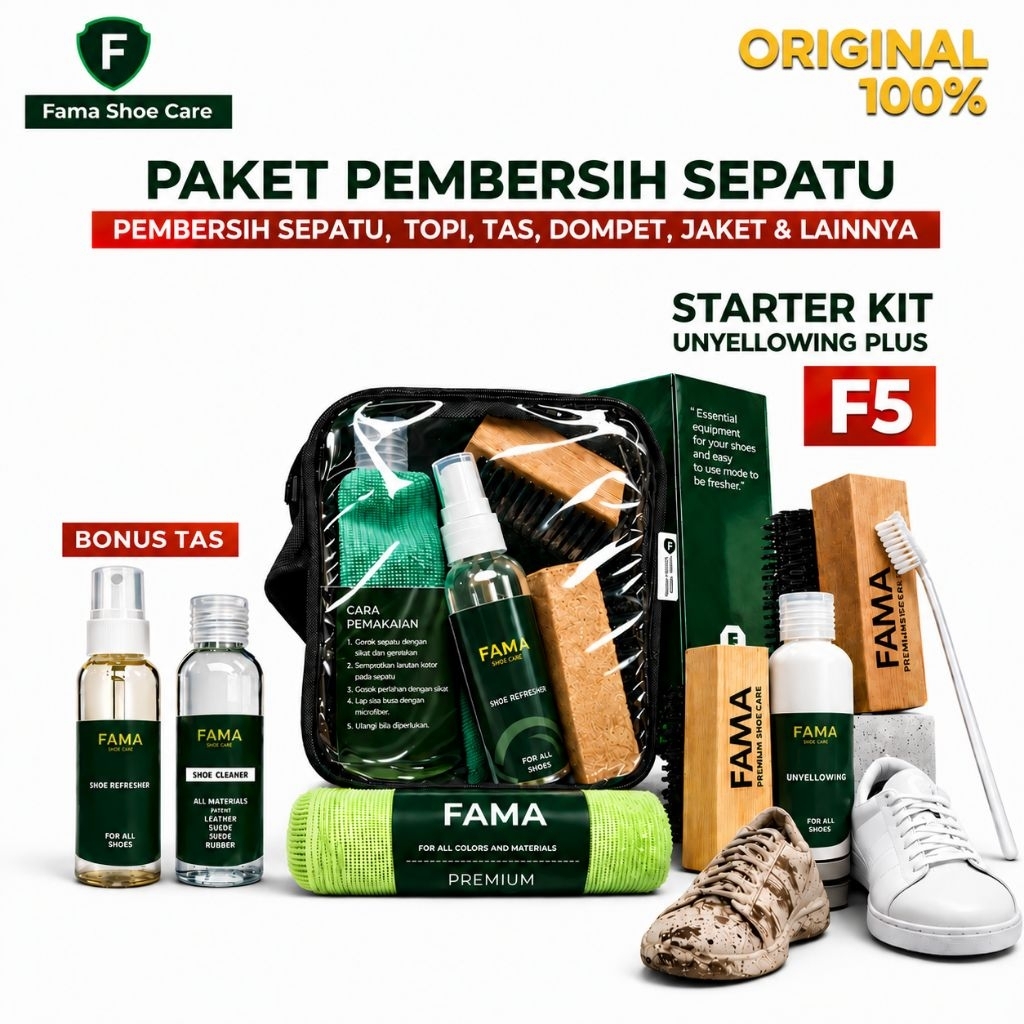 Jual FAMA-Starter kit F5-SET UNYELLOWING-Bonus Tas-sabun sepatu-Paket ...