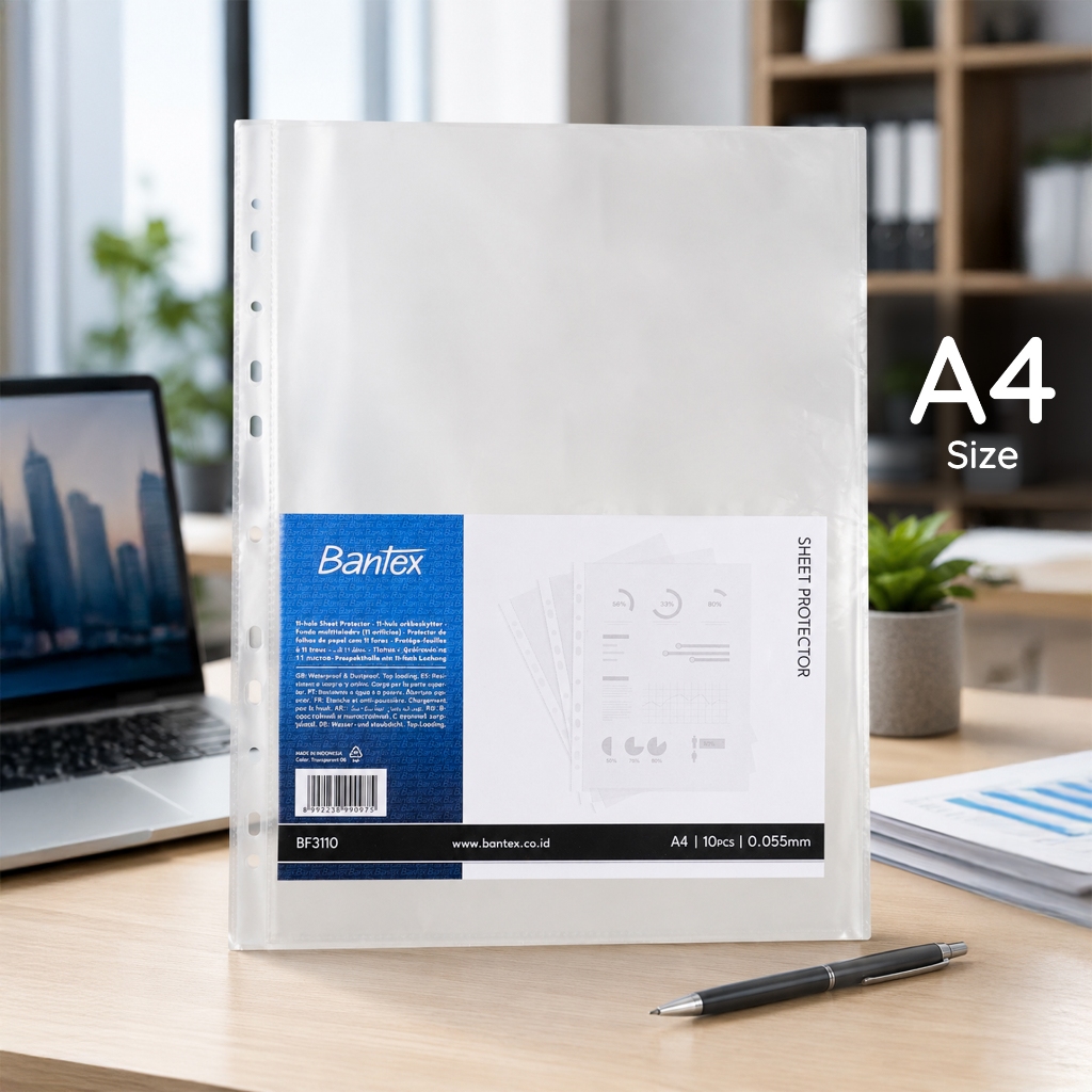 Bantex Pocket Sheet Protector A4/F4 0.06mm 11 Holes PP Anti Lengket Untuk Pelindung Dokumen BF311X (2)