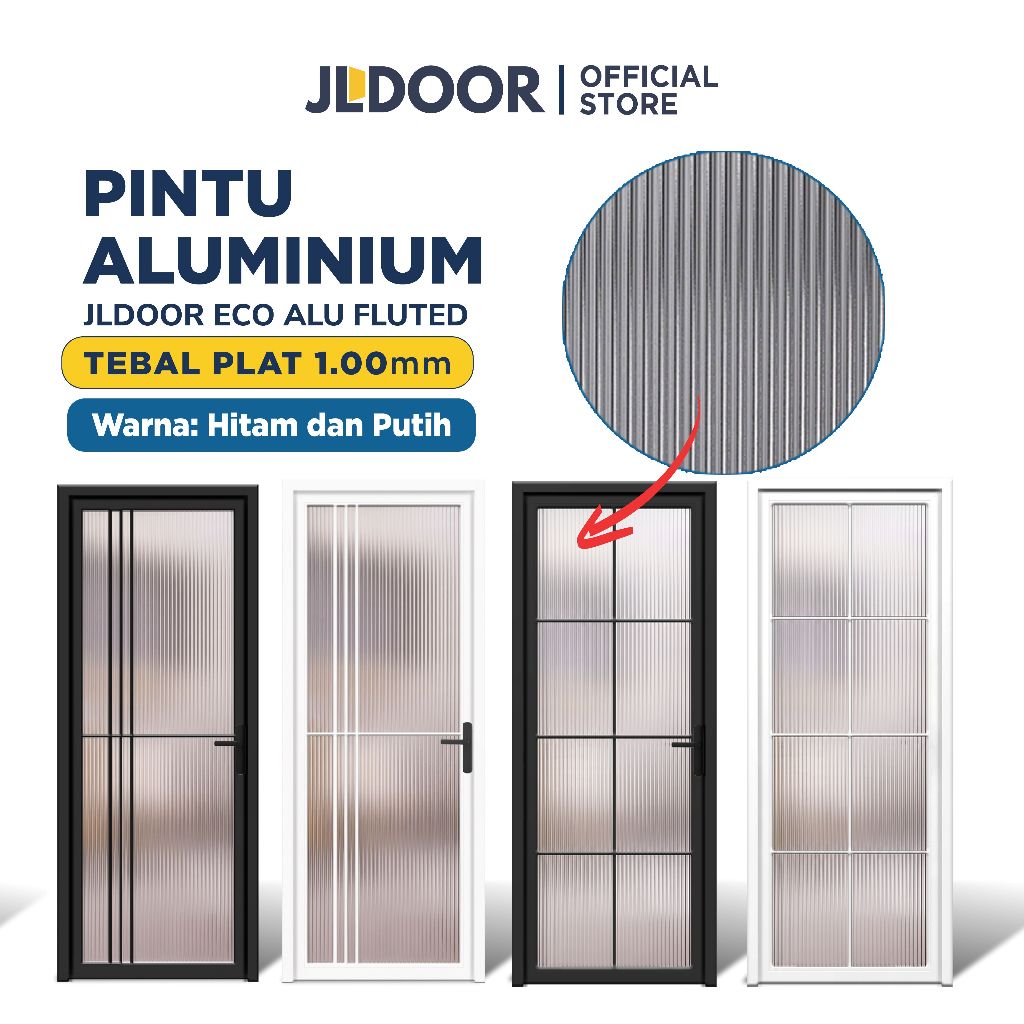JLDOOR Pintu Aluminium ECO ALU Pintu Kaca Fluted Tempered - Pintu Kamar Mandi Dapur Interior