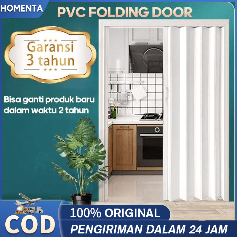 Homenta Pintu Lipat Pvc Folding Door pintu kamar mandi PVC Pintu Lipat Geser Tidak perlu pengeboran Mudah dipasang  ukuran :195CM*70CM/200CM*80CM