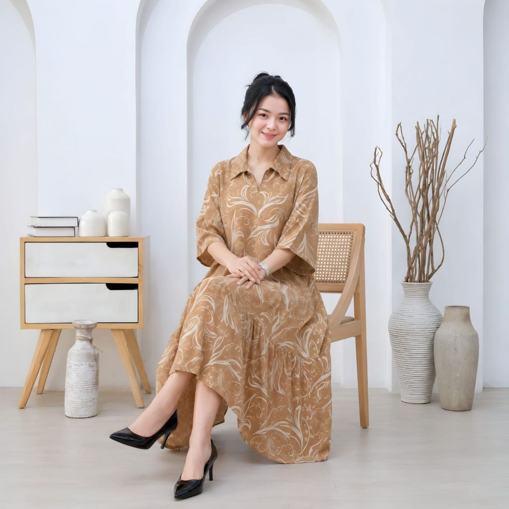 Daster Panjang Elegant Motif Floral Busui Friendly