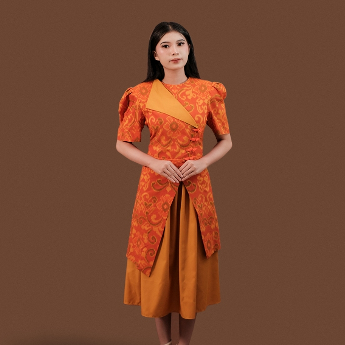 ALAIR | Arunika Dress Tenun Wanita - Orange Floral