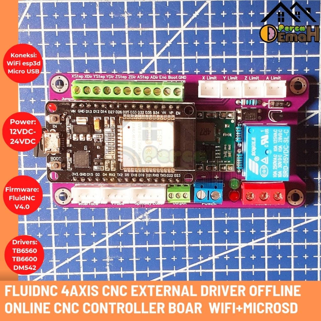 Jual CNC 4Axis FluidNC ESP32 Offline Online Controller Board Support ...