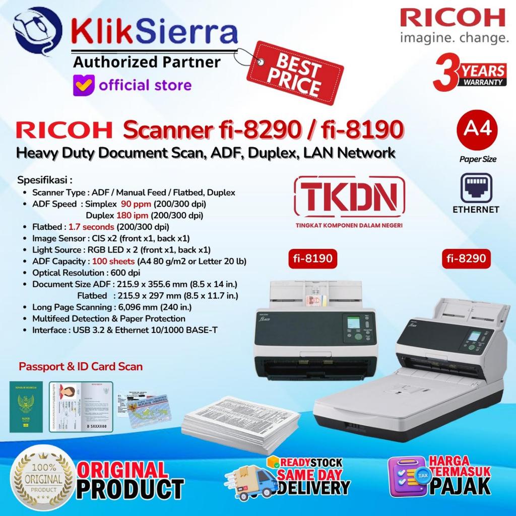 Jual Scanner RICOH TKDN fi-8190 fi-8290 Flatbed +ADF Scanner F4 90ppm ...