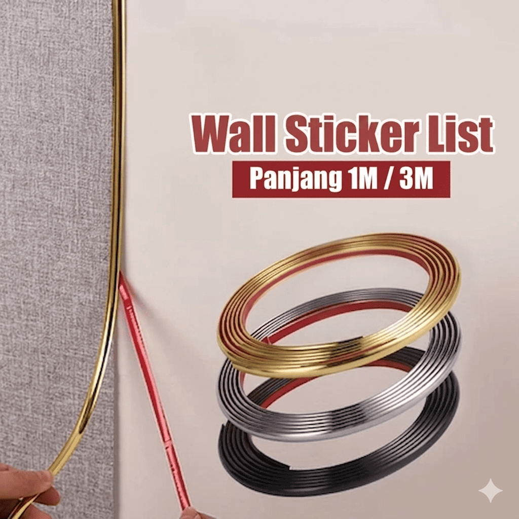 Jual List Dekorasi Dinding Per Meter Wall Sticker Mirror Gold Silver ...