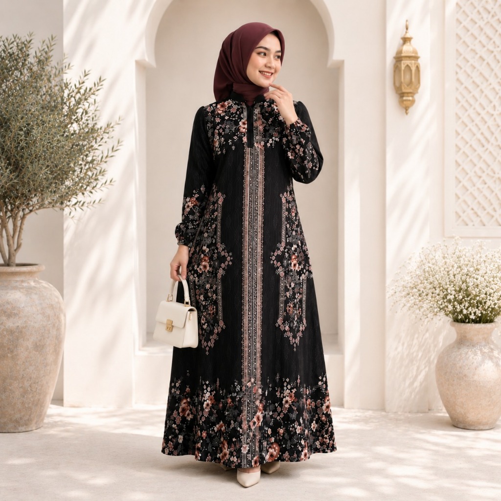 Review Sellena Dress BO: Gamis Floral Mewah dan Elegan untuk Kondangan hingga Acara Casual