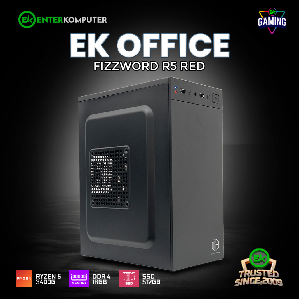 EK Office Fizzword R5 Red - PC Rakitan Gaming  Ryzen 5 3400G  RAM DDR4 16GB - Enter Komputer