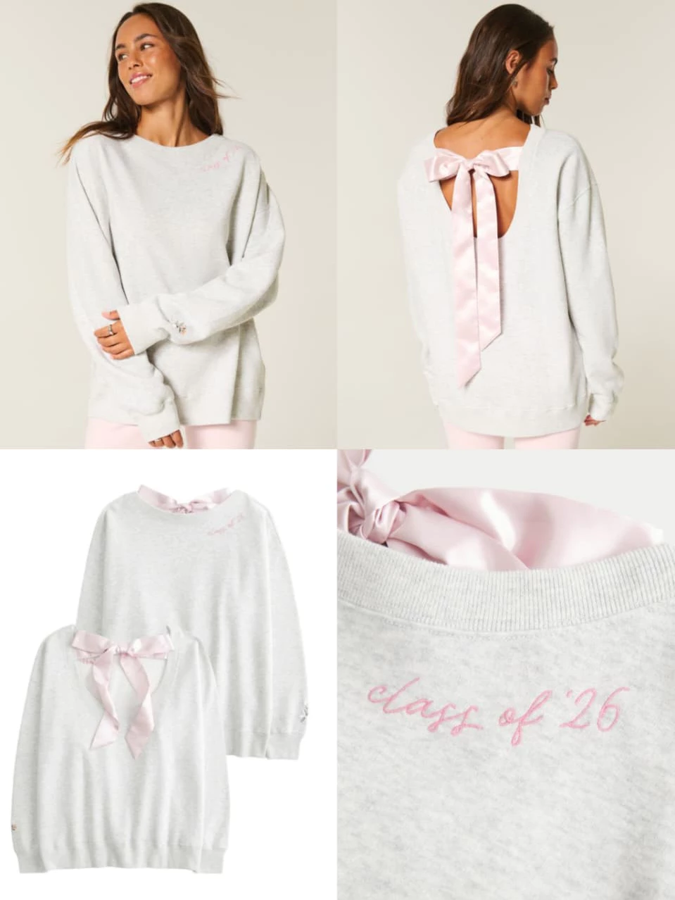 Sweater Oversized Wanita HLS Women's Oversized Class of '26 Back Bow Sweatshirt - 2456