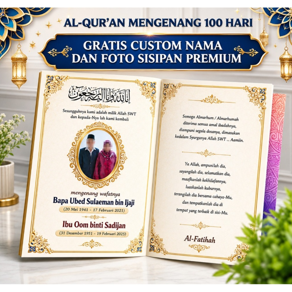 Alquran Untuk Wakaf 100 Harian Free Box Dan Bonus Tasbih Gratis Custom Nama & Foto Sisipan Premium