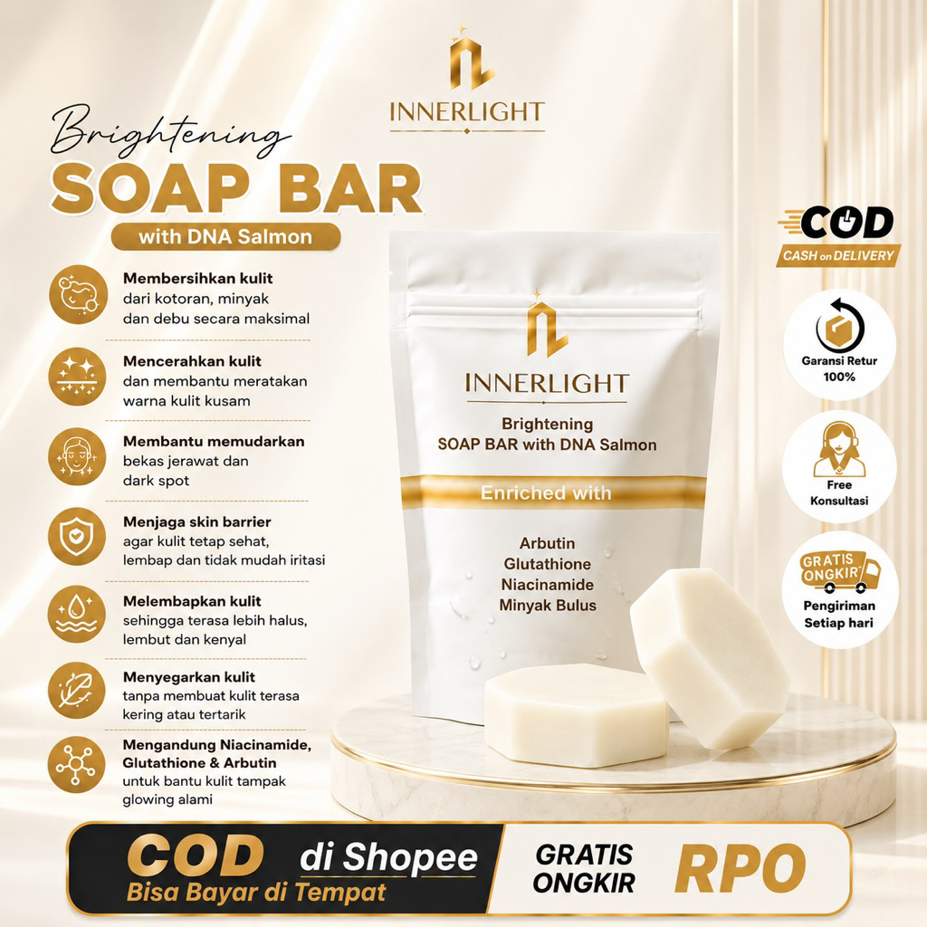 Innerlight Soap Bar Dna Salmon | Sabun Brightening Mencerahkan | Meratakan Warna Kulit & Membantu Menghilangkan Bekas Luka | BPOM | COD