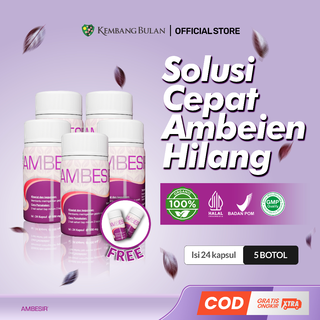PROMO BUNDLING Ambesir 5 Botol Isi 24 Kapsul FREE 2 BOTOL ISI 12 Kembang Bulan - Obat Herbal Daun Ungu Wasir Ambeien Ambeyen Paling Ampuh Original