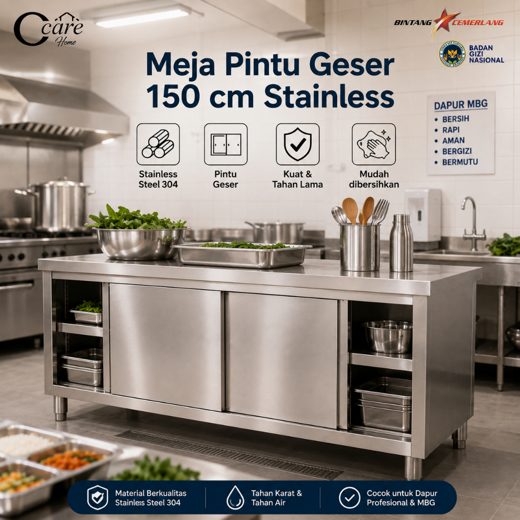 Jual Meja Kabinet Stainless Steel 150cm Pintu Geser Anti Karat MBG ...