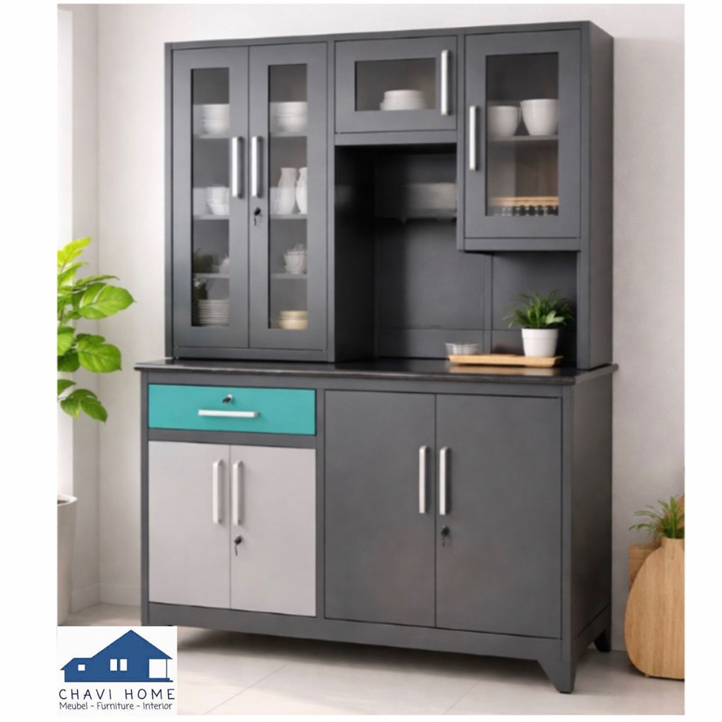 CHAVIHOME Lemari dapur besi kitchen set besi anti rayap tahan air lemari sayur import