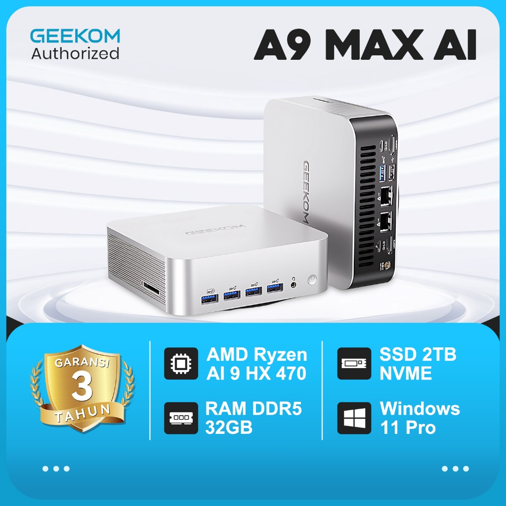 GEEKOM A9 Max AI Mini PC,with AMD Ryzen AI 9 HX 470, Radeon 890M, 32GB DDR5, 2TB SSD,3-Year Warranty