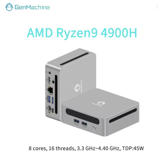 MiniPC GenMachine AMD Ryzen 9 4900H Gaming SSD WiFi6 Triple Display HDMI USB-C Windows 11 Pro