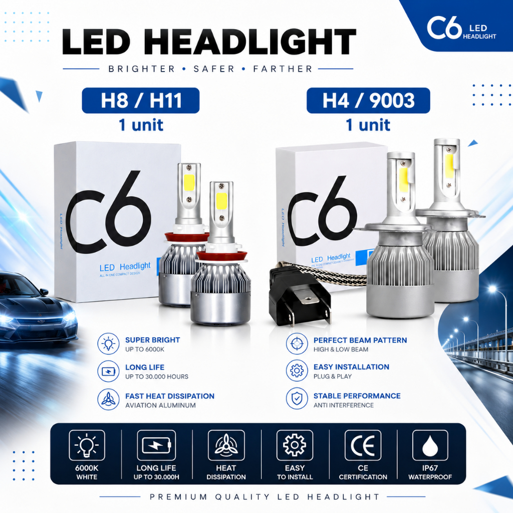 ORIGINAL LAMPU LED MOBIL HEADLIGHT LAMPU UTAMA MOBIL C6 H4 C6 H11 36watt| LAMPU MOBIL FOGLAMP H11 | LAMPU UTAMA MOTOR H4