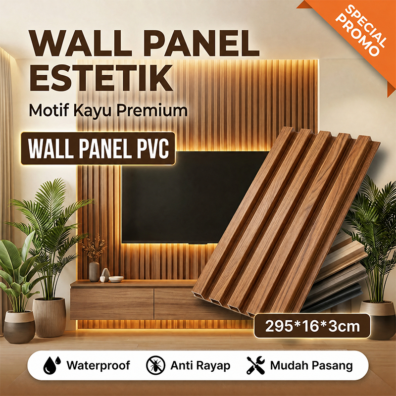 [2.9 meter x 16 cm] Wood Panel PVC panel board pvc wall panel/wpc wall panel Solid Wood Panel Board 16*2.2cm Dekorasi Dinding Anti Rayap Dan Anti Air Wood WPC Wall panel Dinding