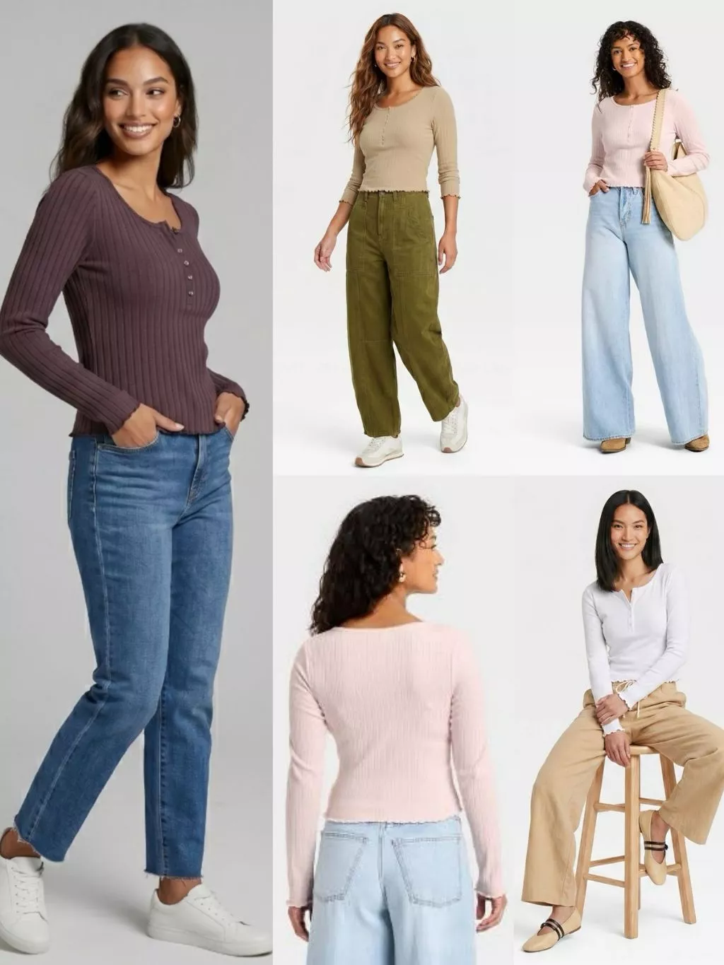Atasan Lengan Panjang Wanita UT Women's Long Sleeve Pointelle Henley Shirt - 2512