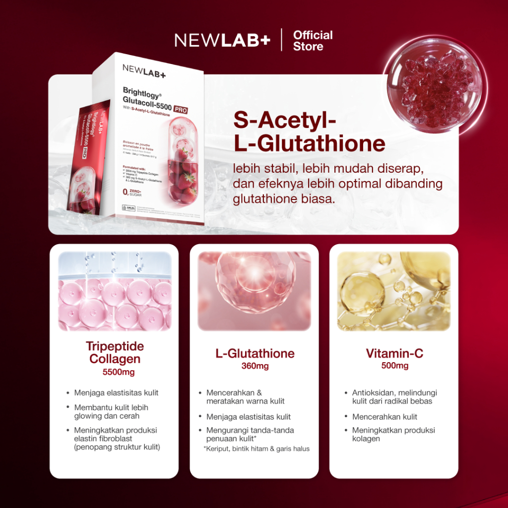 glutacol glutathione collagen drink Promo NEWLAB Brightlogy GlutaColl-5500| | Minuman Collagen & Minuman BPOM untuk Mencerahkan 15 Sachet - Glutacoll-5500 (R) - Kab. Bekasi - Newlab FARWIX Multi Collagen Peptides Powder