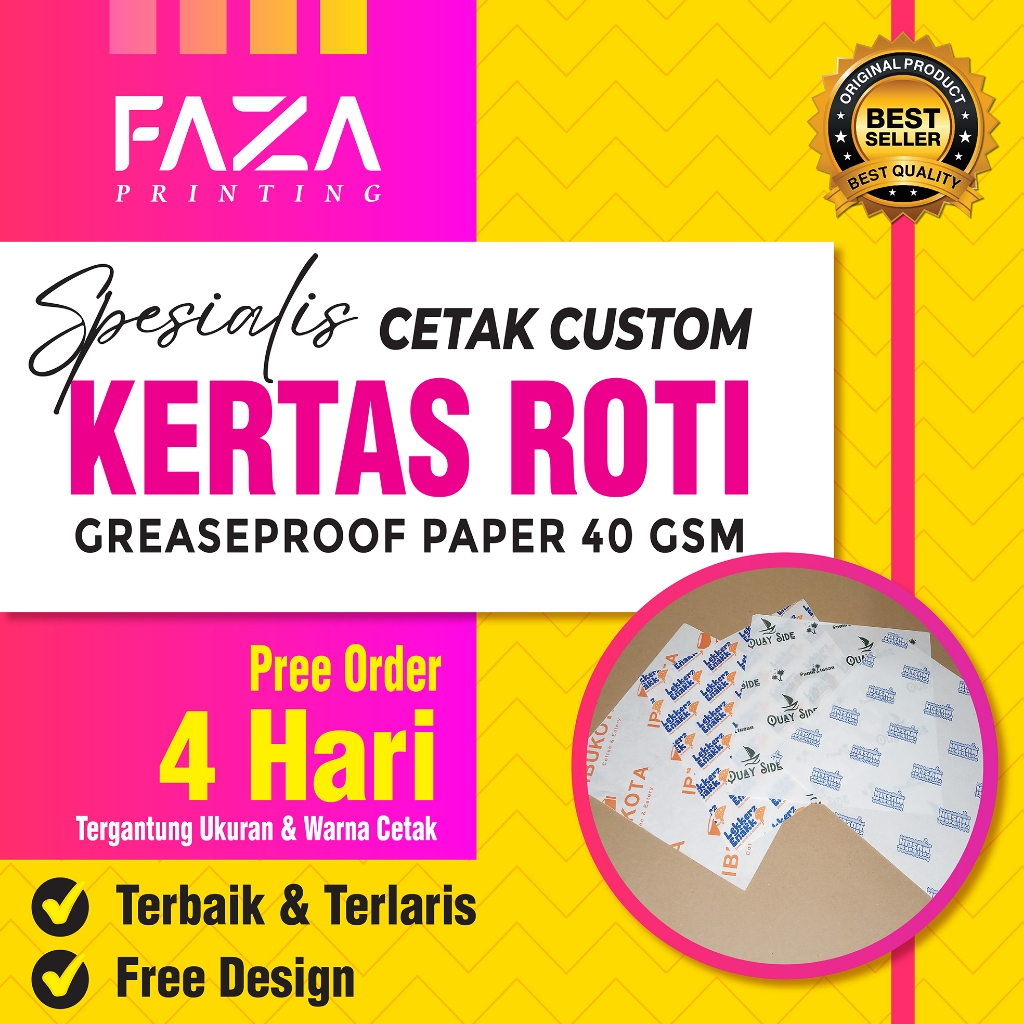 Jual CUSTOM Kertas Roti Foodgrade 40 x 20 / 40 x 30 Kertas Bungkus ...
