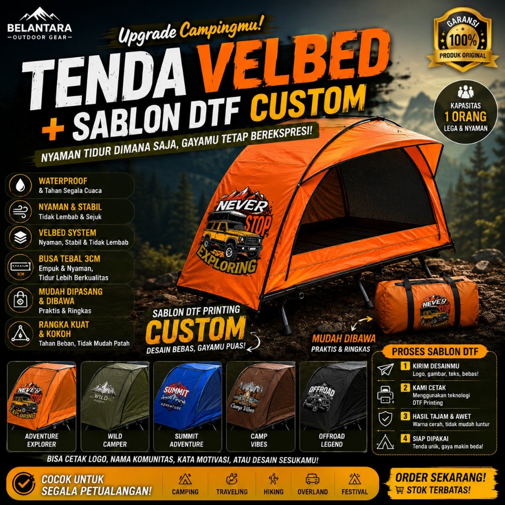 Jual Tenda Velbed Fullset Orange Dengan Sablon DTF Waterproof Siap ...