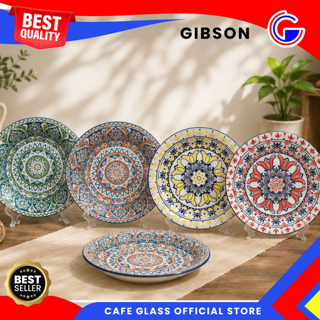 Dinner Set Keramik Motif Porcelain - Piring Makan Aesthetic Porselen - Keramik Tableware Gibson