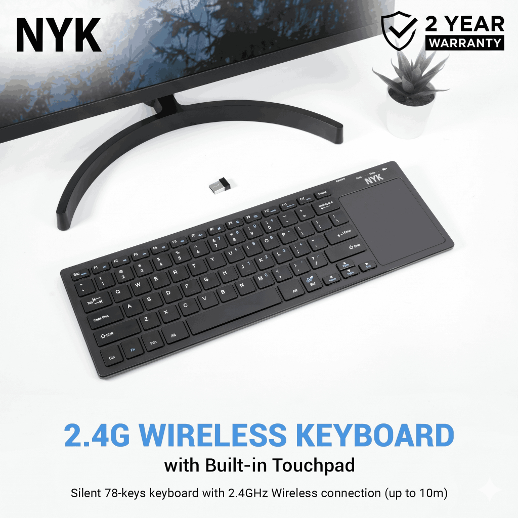 NYK Keyboard Wireless K9 + Touchpad Smart Silent Multi Device 2.4G Keyboard Bluetooth iPad Samsung Tab Laptop Macbook Windows Android PC Silent Click Mini Estetik Garansi Resmi COD
