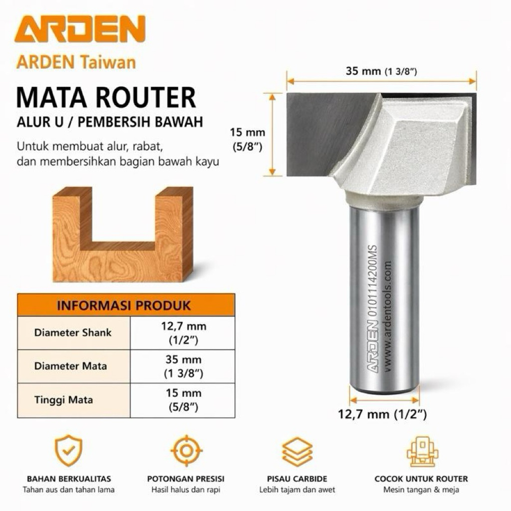 Jual Mata Pisau Profile / Router ARDEN Bottom Cleaning Bit 1/2 inchi ...